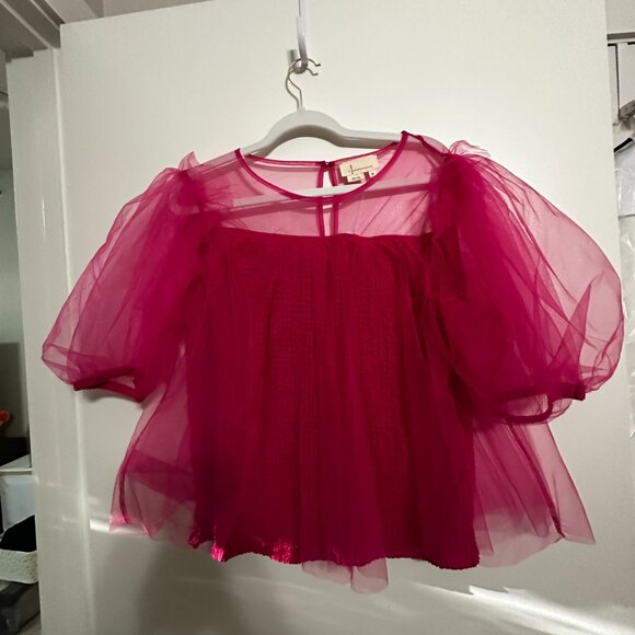 Anthropologie - Hot Pink Tulle Blouse - Picture 3 of 4